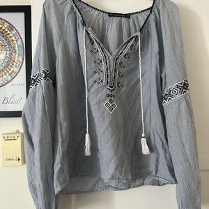 Abercrombie & Fitch Gray Embellished Blouse with Tie Front